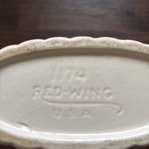 Vintage Red Wing Pottery #1174 Double Handle Embossed Vase Retro Cottage Granny - Picture 4 of 5